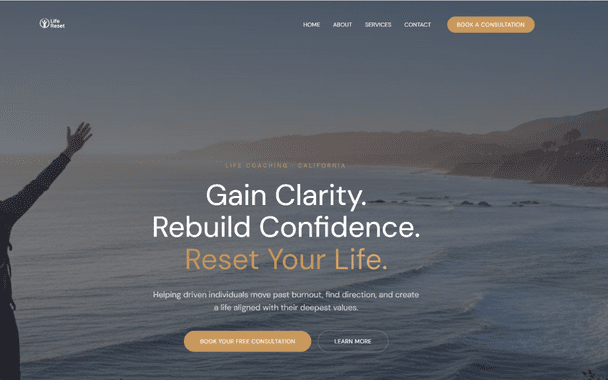 Screenshot of the Life Reset website