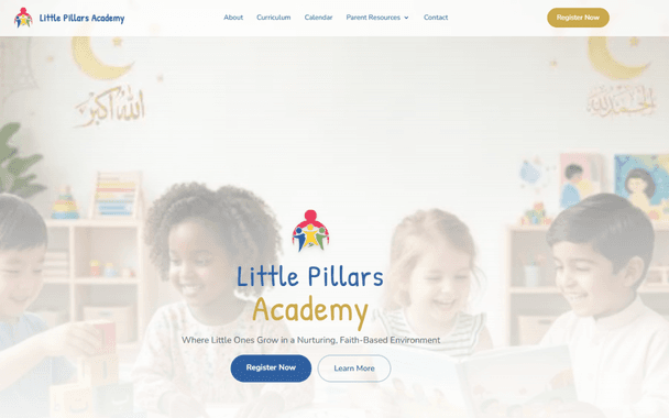 Screenshot of the Little Pillars Academy website